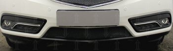 Защитная сетка радиатора в бампер Стрелка 11 Премиум (алюминий) Acura MDX  YD3 (2013-2016) дорестайлинг (Цвет: черный)