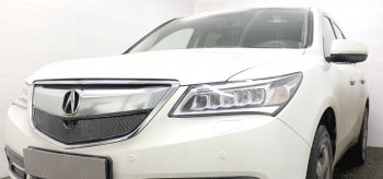 Защитная сетка решетки радиатора Стрелка 11 Премиум (алюминий) Acura MDX  YD3 (2013-2016) дорестайлинг (Цвет: черный)