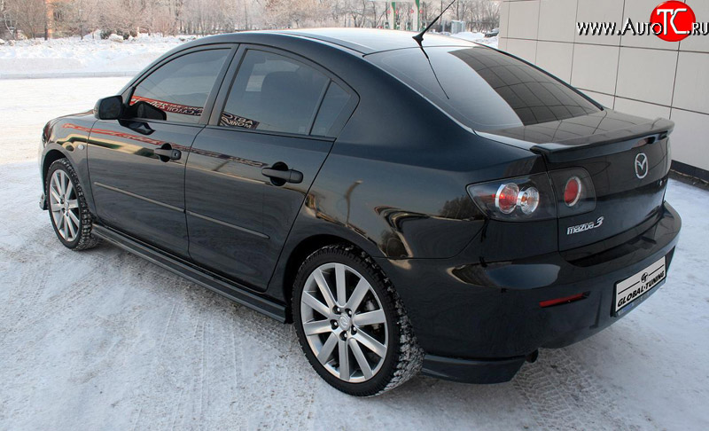 3 049 р. Комплект накладок на задний бампер Global-Tuning Mazda 3/Axela BK дорестайлинг седан (2003-2006) (Неокрашенная)  с доставкой в г. Керчь
