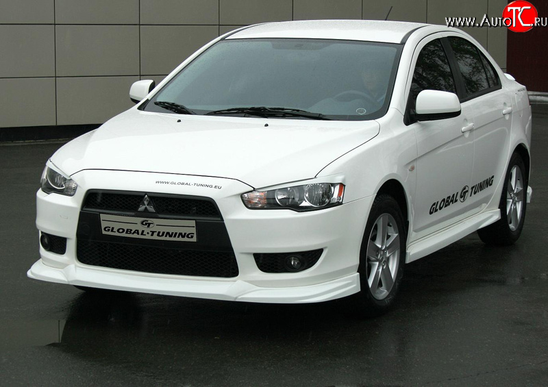 4 749 р. Накладка переднего бампера Mitsubishi global-Tuning Mitsubishi Lancer 10 CY седан рестайлинг (2011-2017) (Неокрашенная)  с доставкой в г. Керчь