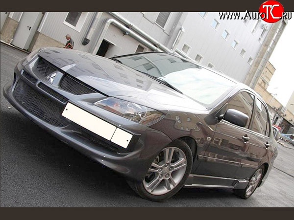 15 999 р. Передний бампер Evo Mitsubishi Lancer 9 CS седан 2-ой рестайлинг (2005-2009) (Без сетки, Неокрашенный)  с доставкой в г. Керчь