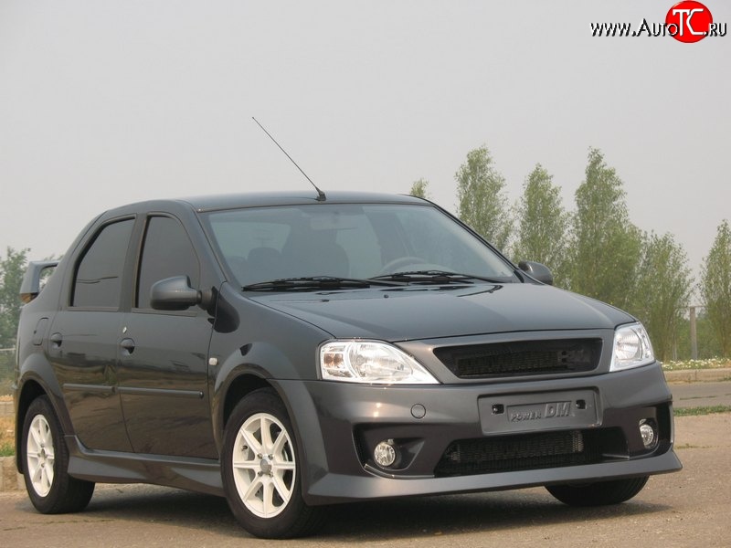 9 799 р. Передний бампер Power DM 2 Renault Logan 1 рестайлинг (2010-2016) (Без сетки, Неокрашенный)  с доставкой в г. Керчь