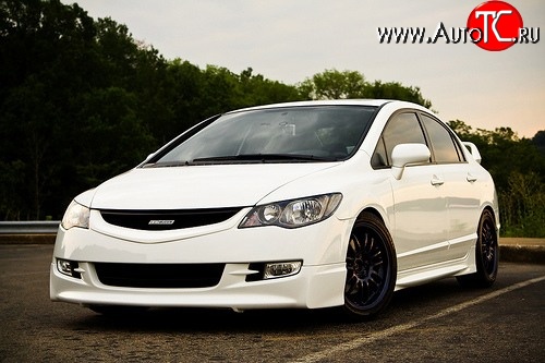 5 599 р. Накладка переднего бампера Mugen Style  Honda Civic  FD (2005-2008) седан дорестайлинг (Неокрашенная)  с доставкой в г. Керчь