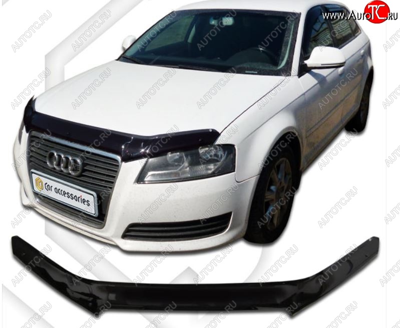 2 079 р. Дефлектор капота CA-Plastic  Audi A3 ( 8P1 хэтчбэк 3 дв.,  8PA хэтчбэк 5 дв.) (2008-2010) 2-ой рестайлинг (Classic черный, Без надписи)  с доставкой в г. Керчь