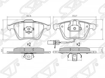 Передние тормозные колодки SAT (156,36/155,27х73х19,9 мм) Audi A3 8PA хэтчбэк 5 дв. 1-ый рестайлинг (2004-2008)