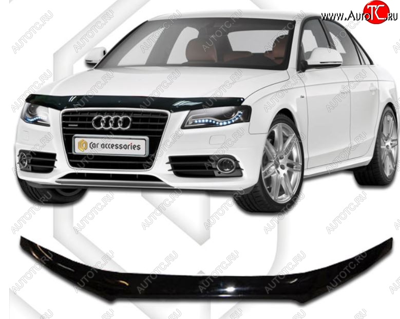 2 079 р. Дефлектор капота CA-Plastic  Audi A4  B8 (2007-2011) дорестайлинг, седан, дорестайлинг, универсал (Classic черный, Без надписи)  с доставкой в г. Керчь