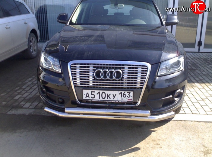 12 999 р. Двойная защита переднего бампера 63.5 мм Металл Дизайн  Audi Q5  8R (2008-2017) дорестайлинг, рестайлинг (полированная нержавейка)  с доставкой в г. Керчь
