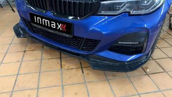 Накладки на сплиттер переднего бампера M-Perfomance (бумеранги) BMW 3 серия  G20 (2018-2022) седан (цвет: черный глянец)