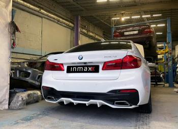 12 499 р. Диффузор заднего бампера М-Perfomance (4 клыка)  BMW 5 серия  G30 (2016-2020) дорестайлинг, седан Inmax (неокрашенный)  с доставкой в г. Керчь. Увеличить фотографию 2