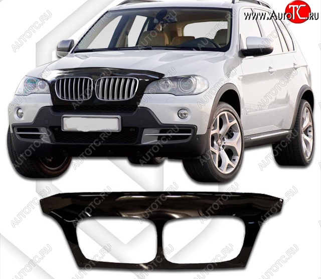 2 699 р. Дефлектор капота CA Plastic Exclusive  BMW X5  E70 (2006-2013) дорестайлинг, рестайлинг (Classic чёрный, Без надписи)  с доставкой в г. Керчь