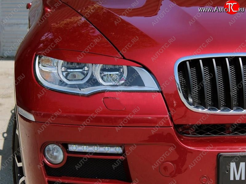 1 299 р. Реснички на фары (рестайлинг) Tuning-Sport v2 (для Led оптики)  BMW X6  E71 (2008-2012) дорестайлинг (Неокрашенные)  с доставкой в г. Керчь