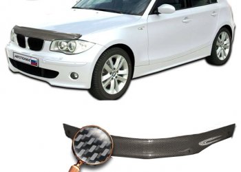 2 479 р. Дефлектор капота CA-Plastiс  BMW 1 серия ( E87,  E82,  E81) (2004-2012) хэтчбэк 5 дв. дорестайлинг, купе 1-ый рестайлинг, хэтчбэк 3 дв. рестайлинг, хэтчбэк 5 дв. рестайлинг (серия Шелкография карбон-серебро)  с доставкой в г. Керчь. Увеличить фотографию 2