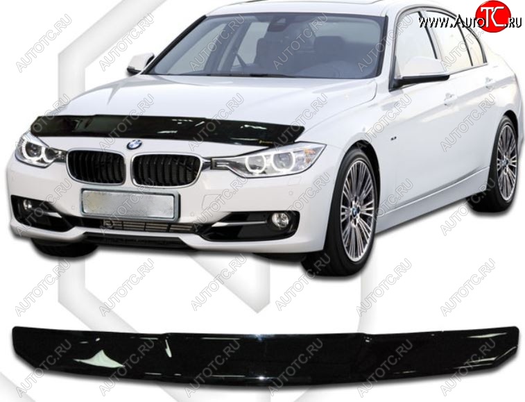 2 099 р. Дефлектор капота CA-Plastic BMW 3 серия F30 седан рестайлинг (2015-2018) (Classic черный, Без надписи)  с доставкой в г. Керчь