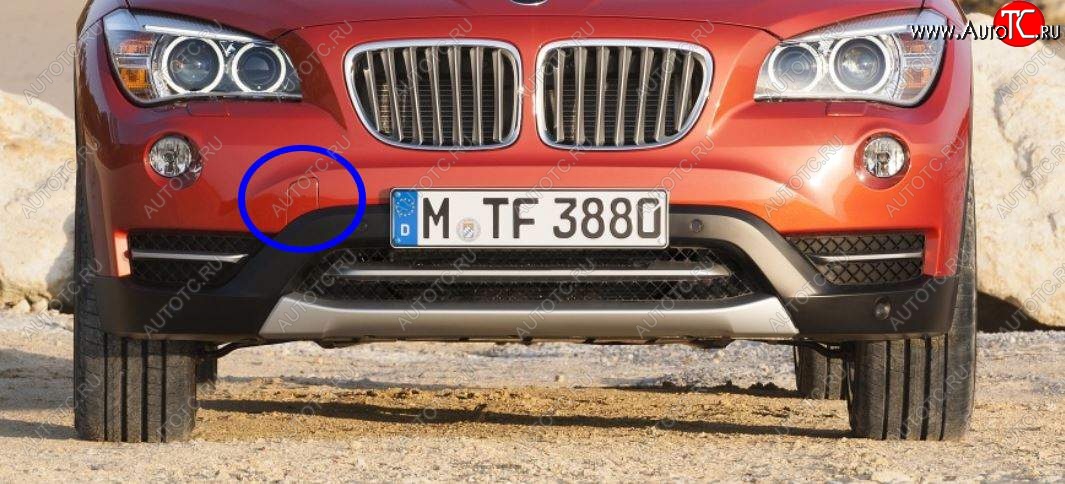 619 р. Заглушка в передний бампер SAT (под крюк, рестайлинг)  BMW X1  E84 (2009-2015) (Неокрашенная)  с доставкой в г. Керчь