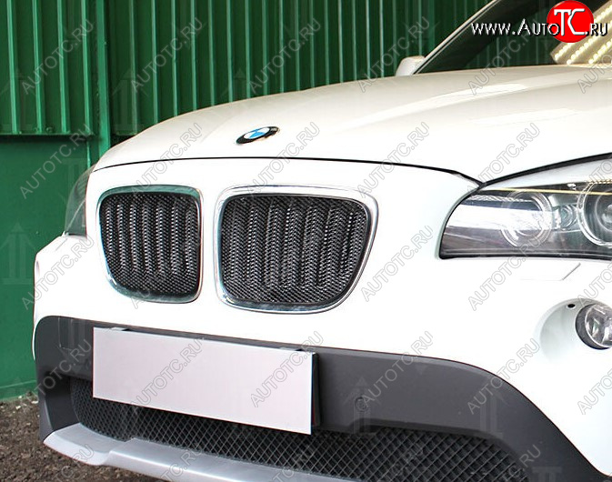 6 199 р. Защитная сетка решетки радиатора Стрелка 11 Премиум (алюминий) BMW X1 E84 (2009-2015) (Цвет: черный)  с доставкой в г. Керчь