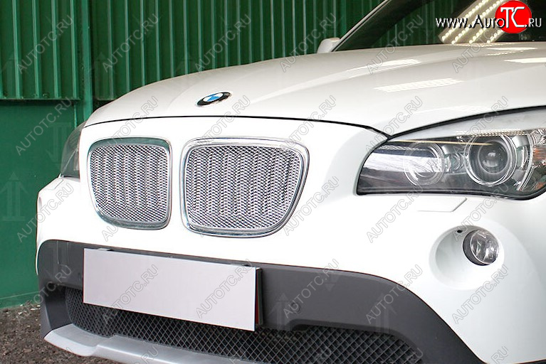 6 499 р. Защитная сетка решетки радиатора Стрелка 11 Премиум (алюминий)  BMW X1  E84 (2009-2015) (Цвет: хром)  с доставкой в г. Керчь