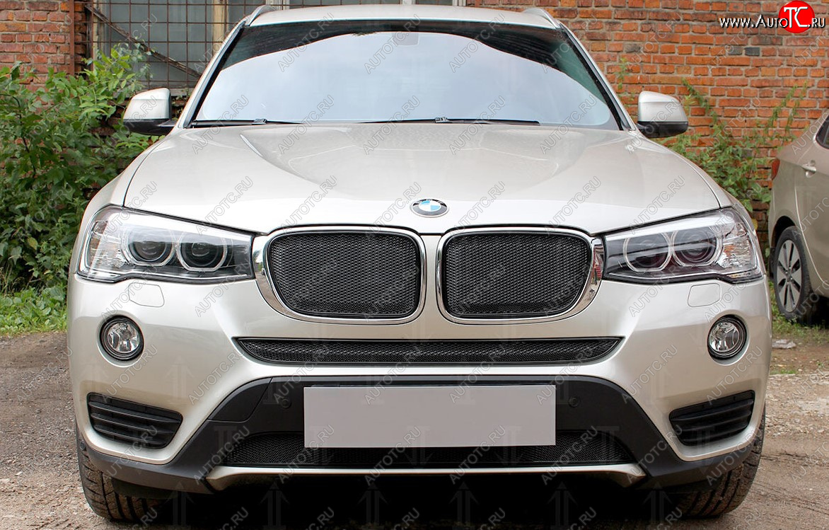 6 749 р. Защитная сетка решетки радиатора Стрелка 11 Премиум (алюминий)  BMW X3  F25 (2014-2017) рестайлинг (Цвет: черный)  с доставкой в г. Керчь