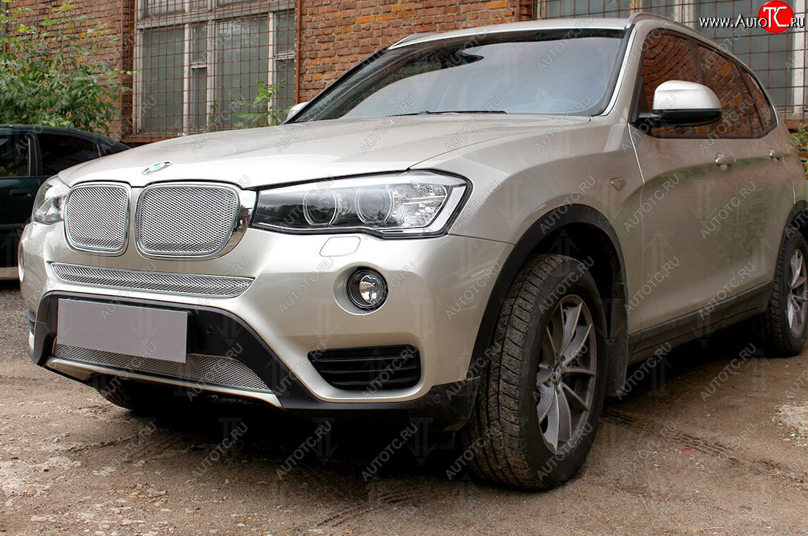 6 849 р. Защитная сетка решетки радиатора Стрелка 11 Премиум (алюминий)  BMW X3  F25 (2014-2017) рестайлинг (Цвет: хром)  с доставкой в г. Керчь