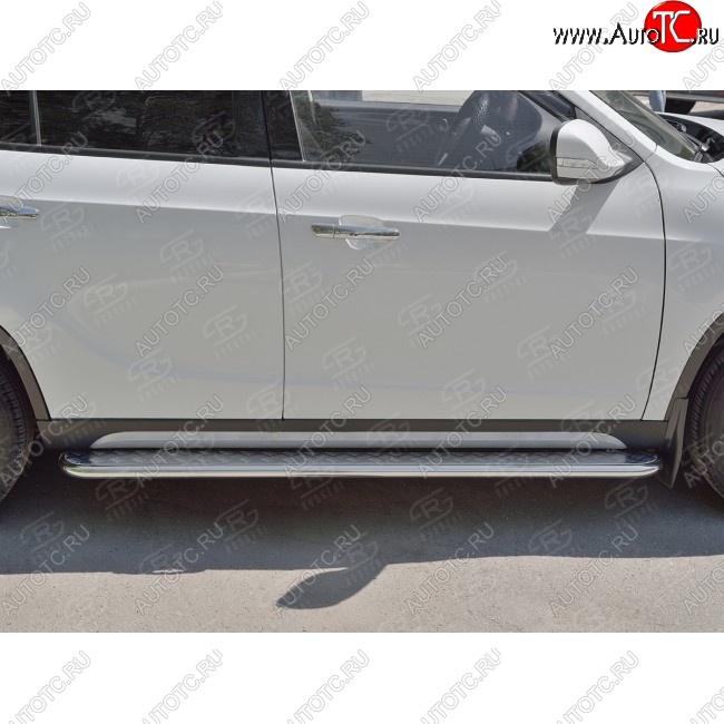 24 649 р. Порожки для ног (Ø42 мм) SLITKOFF  Brilliance V5 (2012-2018) (лист - алюминий, профиль - нержавейка)  с доставкой в г. Керчь