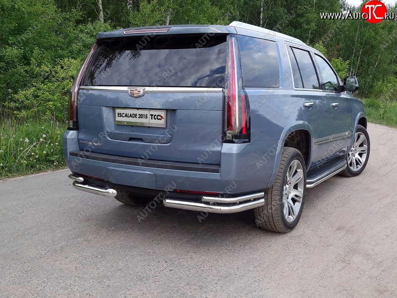 26 499 р. Защита заднего бампера (уголки двойные) ТСС 76,1/42,4 мм  Cadillac Escalade  GMTK2 джип 5 дв. (2015-2020) короткая база  с доставкой в г. Керчь