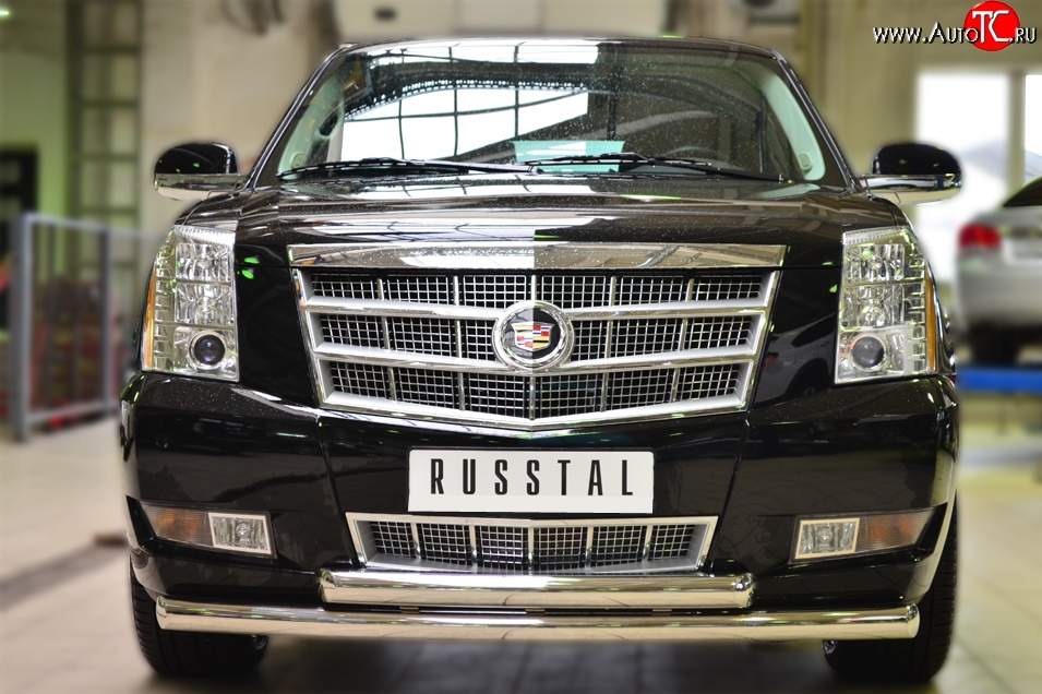 24 499 р. Защита переднего бампера (2 трубыØ76 мм, нержавейка) SLITKOFF Cadillac Escalade GMT926 джип 5 дв. короткая база (2006-2014)  с доставкой в г. Керчь