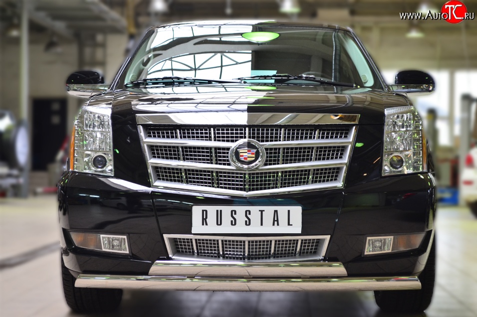 19 999 р. Защита переднего бампера (2 трубыØ75х42 мм, нержавейка) Russtal Cadillac Escalade GMT926 джип 5 дв. короткая база (2006-2014)  с доставкой в г. Керчь