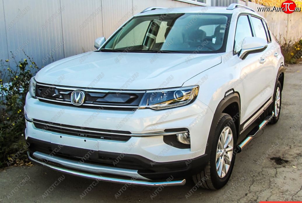 10 849 р. Защита переднего бампера Slitkoff (d42 мм)  Changan CS35 Plus (2018-2022) дорестайлинг (Нержавейка, Полированная)  с доставкой в г. Керчь