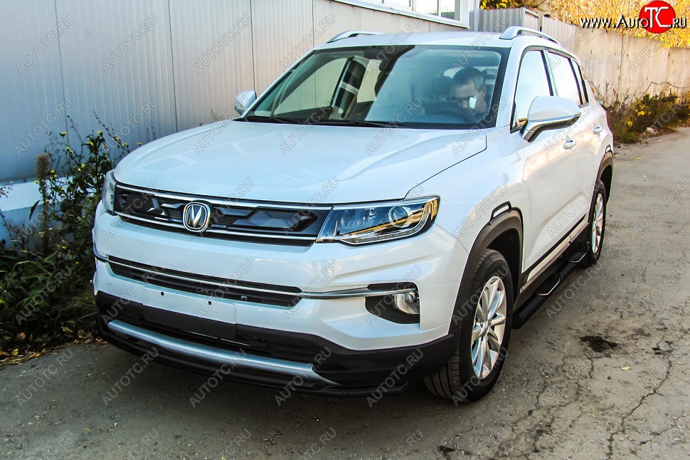 9 499 р. Защита переднего бампера Slitkoff (2 трубы, d42/32) Changan CS35 Plus дорестайлинг (2018-2022) (Сталь с полимерным покрытием. Цвет: чёрный)  с доставкой в г. Керчь