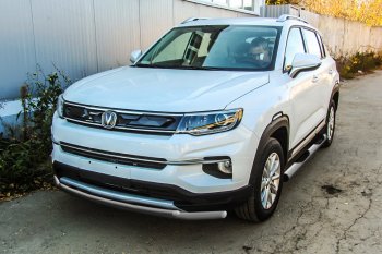 Защита переднего бампера Slitkoff (2 трубы, d42/32) Changan CS35 Plus (2018-2022) дорестайлинг (Сталь с полимерным покрытием. Цвет: серебристый)