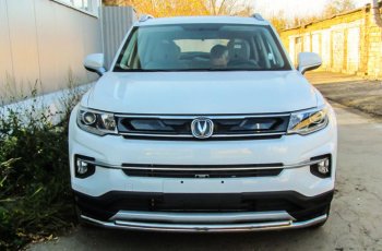 Защита переднего бампера Slitkoff (2 трубы, d42/32) Changan CS35 Plus (2018-2022) дорестайлинг
