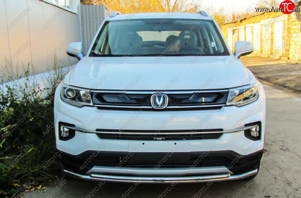13 399 р. Защита переднего бампера Slitkoff (2 трубы, d42/32)  Changan CS35 Plus (2018-2022) дорестайлинг (Нержавейка, Полированная)  с доставкой в г. Керчь