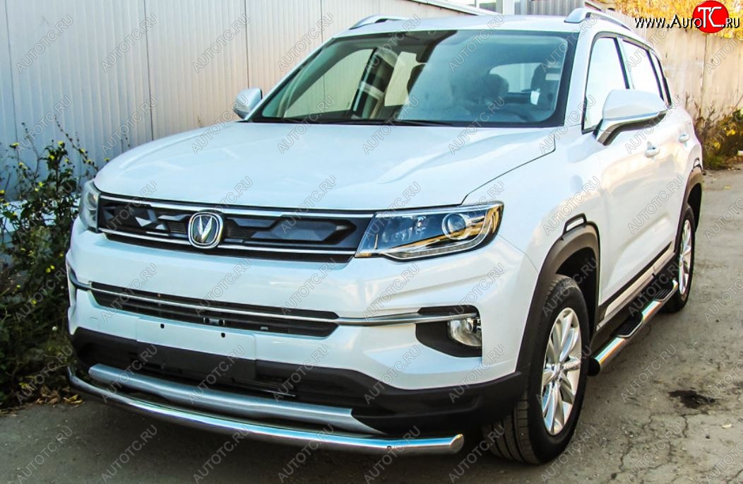 11 799 р. Защита переднего бампера Slitkoff (d57)  Changan CS35 Plus (2018-2022) дорестайлинг (Нержавейка, Полированная)  с доставкой в г. Керчь