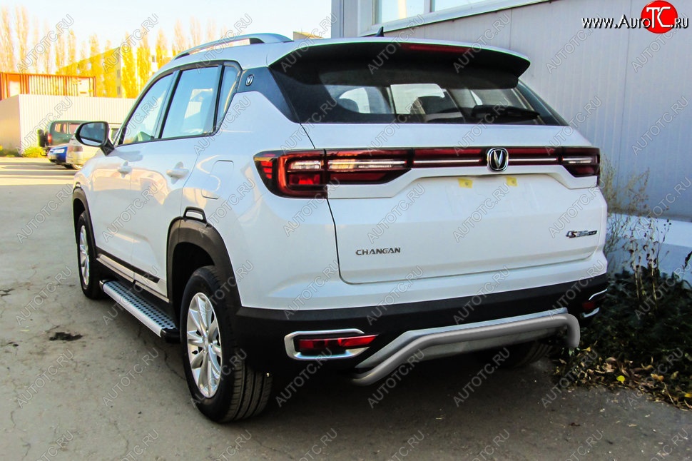 7 599 р. Защита заднего бампера Slitkoff (скоба, d42)  Changan CS35 Plus (2018-2022) дорестайлинг (Сталь с полимерным покрытием. Цвет: серебристый)  с доставкой в г. Керчь