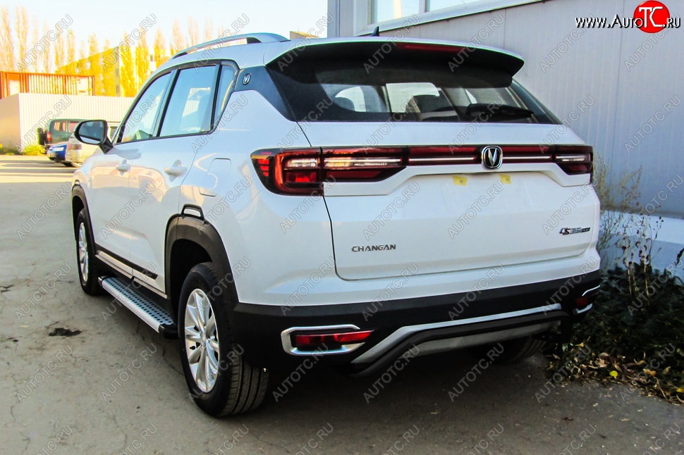 7 599 р. Защита заднего бампера Slitkoff (скоба, d42)  Changan CS35 Plus (2018-2022) дорестайлинг (Сталь с полимерным покрытием. Цвет: чёрный)  с доставкой в г. Керчь