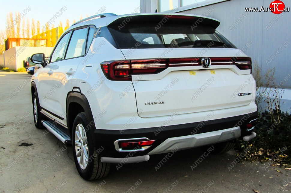 6 499 р. Защита заднего бампера Slitkoff (уголки из 1 трубы d42 мм)  Changan CS35 Plus (2018-2022) дорестайлинг (Сталь с полимерным покрытием. Цвет: серебристый)  с доставкой в г. Керчь