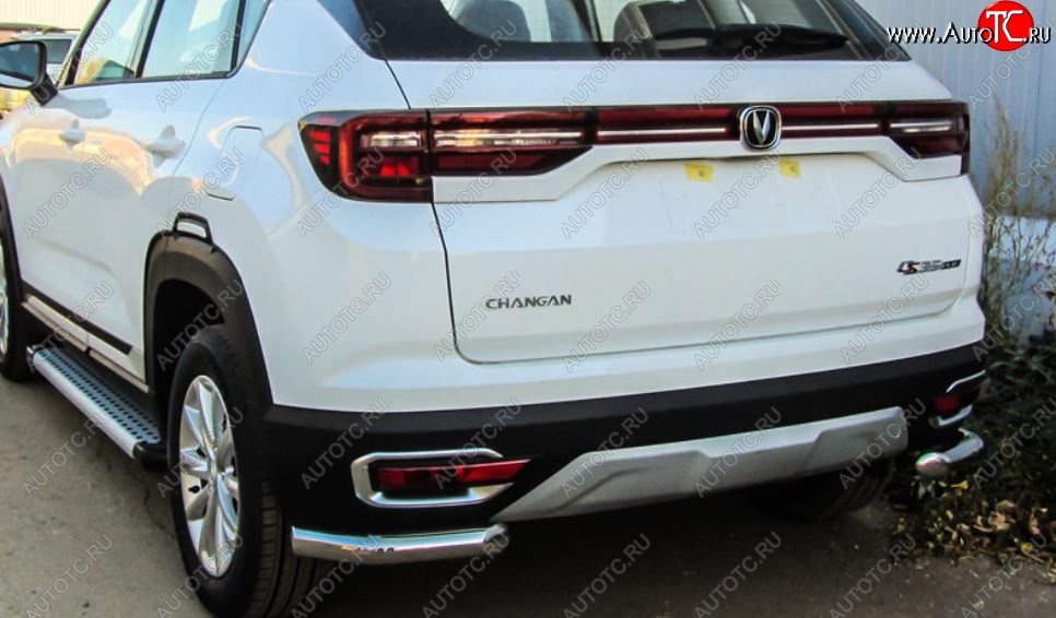 9 699 р. Защита заднего бампера Slitkoff (уголки из 1 трубы d57 мм)  Changan CS35 Plus (2018-2022) дорестайлинг (Нержавейка, Полированная)  с доставкой в г. Керчь