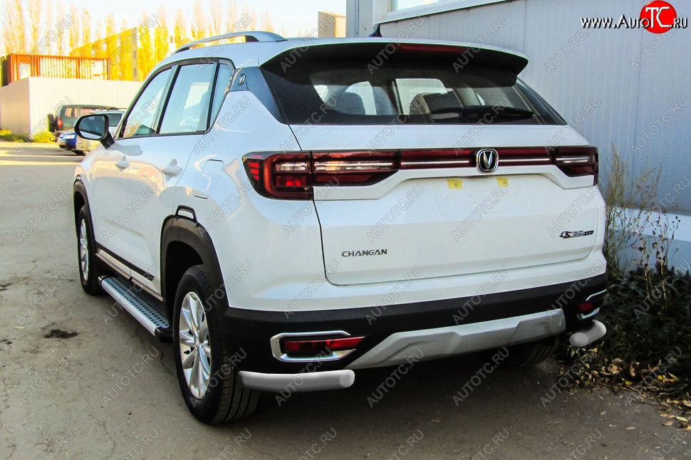 6 799 р. Защита заднего бампера Slitkoff (уголки из 1 трубы d57 мм)  Changan CS35 Plus (2018-2022) дорестайлинг (Сталь с полимерным покрытием. Цвет: серебристый)  с доставкой в г. Керчь