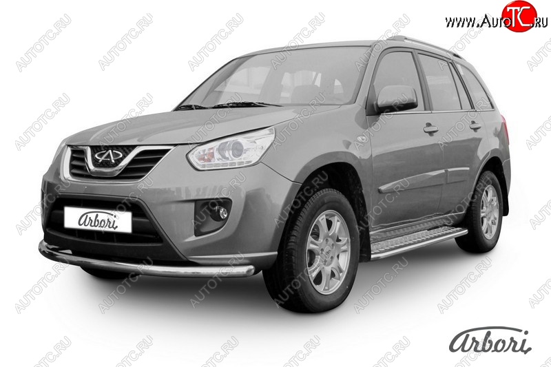 12 329 р. Защита переднего бампера Arbori (легированная сталь, 1 труба d57 mm). Chery Tiggo T11 рестайлинг (2013-2016)  с доставкой в г. Керчь