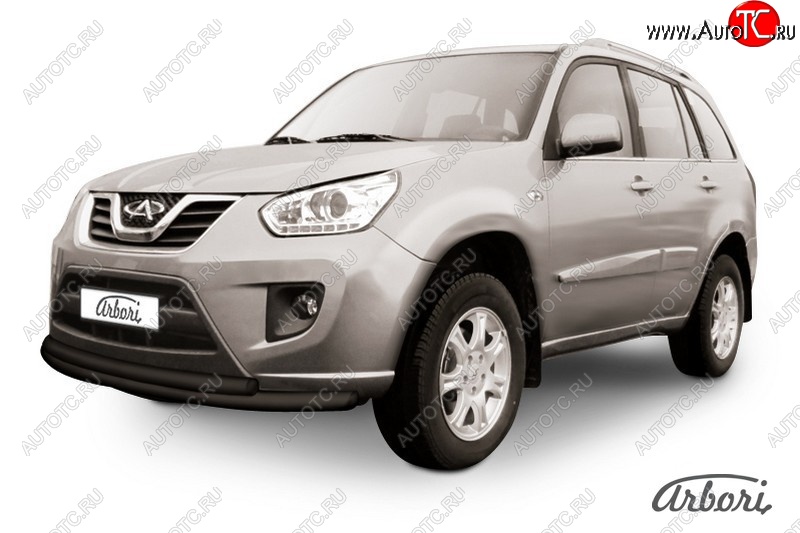 7 289 р. Двойная защита переднего бампера Arbori (черная, 2 трубы d57 и 42 mm). Chery Tiggo T11 рестайлинг (2013-2016)  с доставкой в г. Керчь