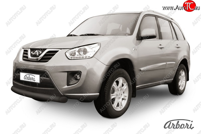 6 389 р. Защита переднего бампера Arbori (короткая, черная, 1 труба d76 mm). Chery Tiggo T11 рестайлинг (2013-2016)  с доставкой в г. Керчь
