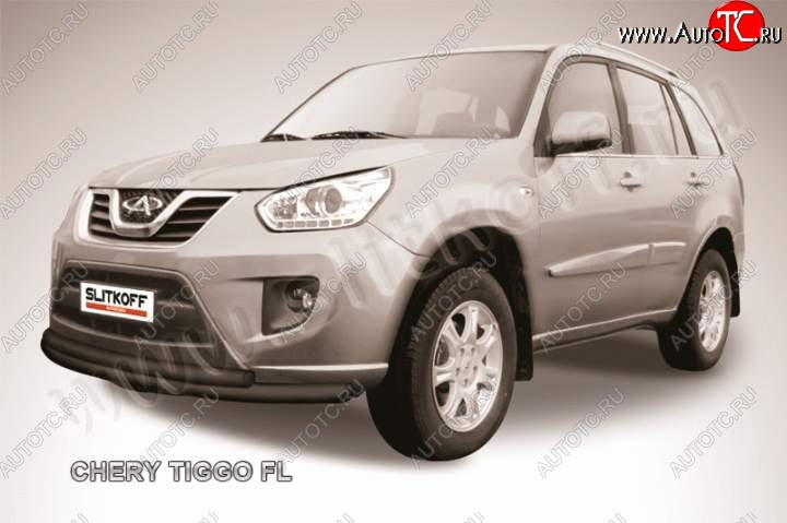 9 899 р. Защита переднего бампер из труб d57 и d42 Slitkoff Chery Tiggo T11 рестайлинг (2013-2016) (Цвет: серебристый)  с доставкой в г. Керчь