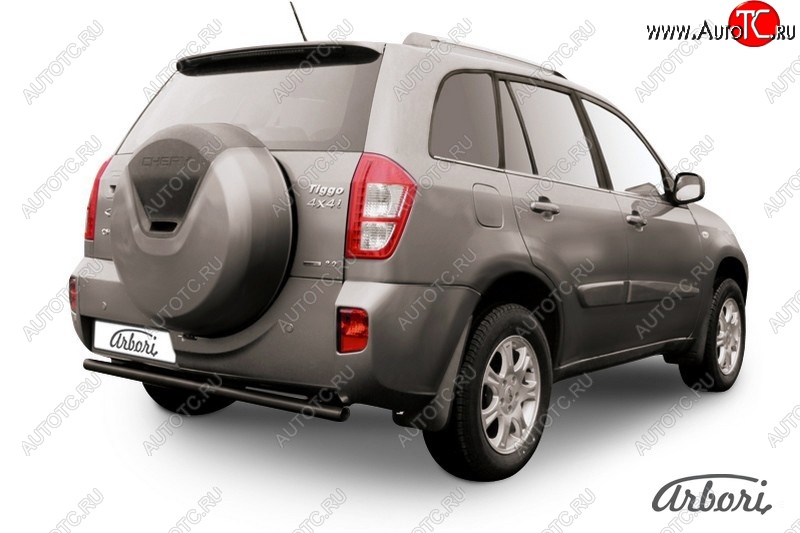 5 399 р. Защита заднего бампера Arbori (черная, 1 труба d57 mm). Chery Tiggo T11 рестайлинг (2013-2016)  с доставкой в г. Керчь