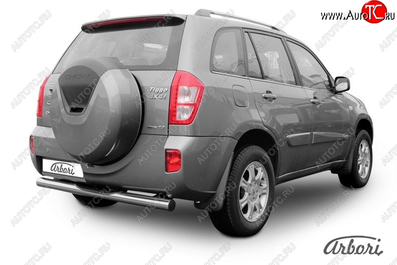 8 999 р. Защита заднего бампера Arbori (с проступью, легированная сталь, 1 труба d76 mm). Chery Tiggo T11 рестайлинг (2013-2016)  с доставкой в г. Керчь
