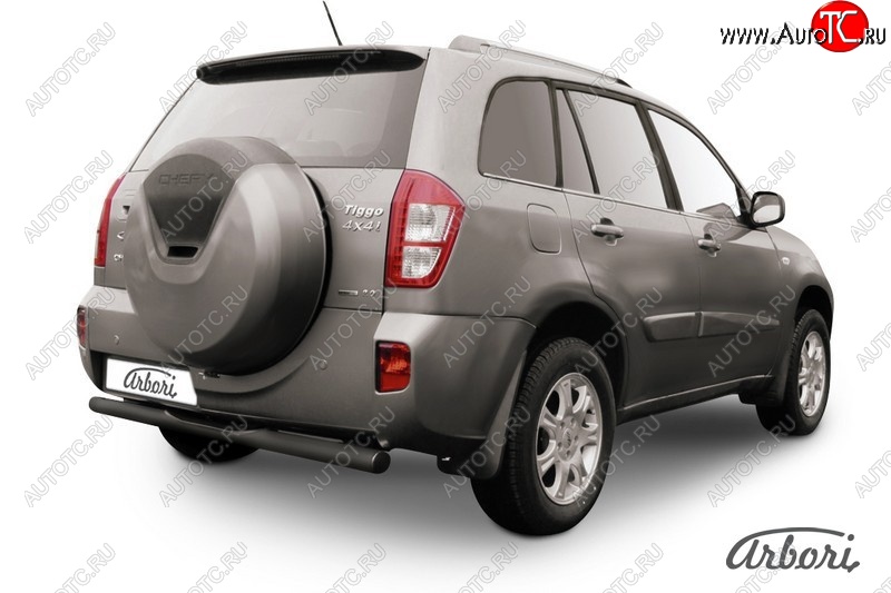 5 399 р. Защита заднего бампера Arbori (с проступью, черная, 1 труба d76 mm). Chery Tiggo T11 рестайлинг (2013-2016)  с доставкой в г. Керчь