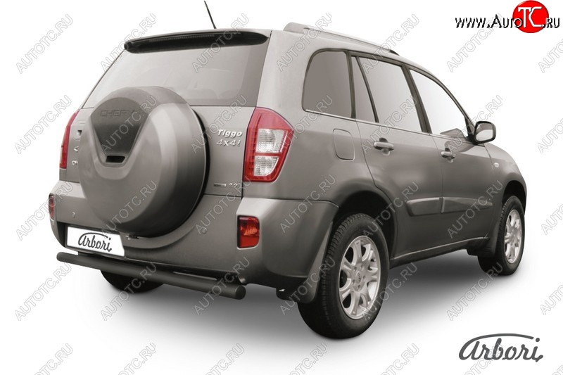 5 399 р. Защита заднего бампера Arbori (черная, 1 труба d76 mm). Chery Tiggo T11 рестайлинг (2013-2016)  с доставкой в г. Керчь