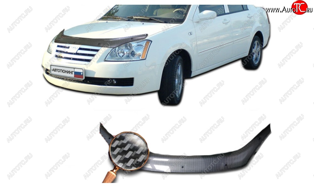 2 559 р. Дефлектор капота CA-Plastiс  Chery Estina  A5 (2006-2010) (Шелкография карбон-серебро)  с доставкой в г. Керчь
