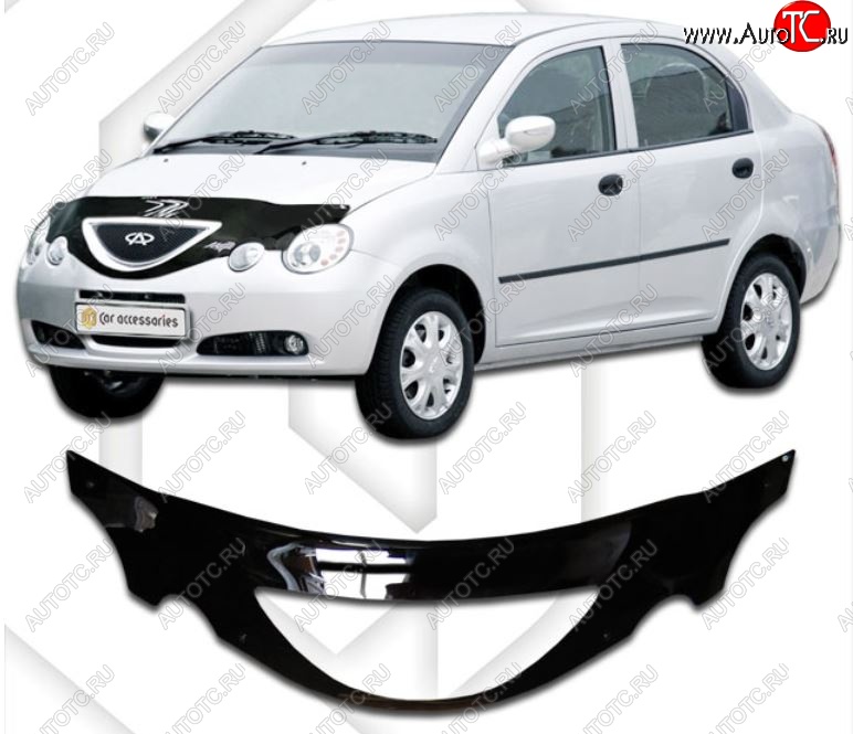 2 599 р. Дефлектор капота CA-Plastiс exclusive  Chery QQ6 (2006-2010) (Classic черный, Без надписи)  с доставкой в г. Керчь