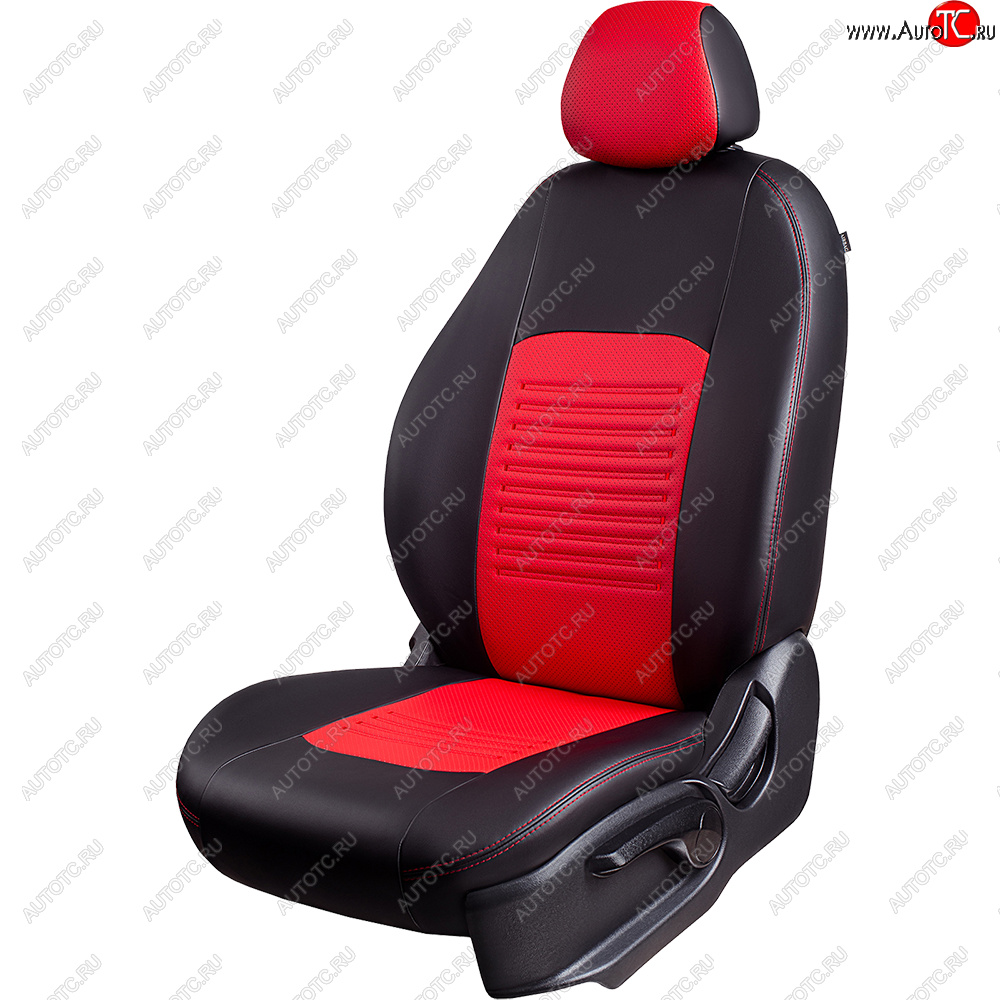 9 449 р. Чехлы для сидений Lord Autofashion Турин (экокожа, спинка 60/40, 3 Г-образных подголовника)  Chery Tiggo 2 - Tiggo 3x (Чёрный, вставка красная)  с доставкой в г. Керчь