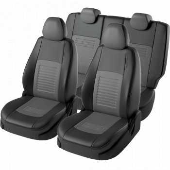 9 449 р. Чехлы для сидений Lord Autofashion Турин (экокожа, экокожа, 3X, спинка 60/40, 3 Г-образных подголовника) Chery Tiggo 2 (2017-2025) (Черный, вставка серая)  с доставкой в г. Керчь. Увеличить фотографию 2