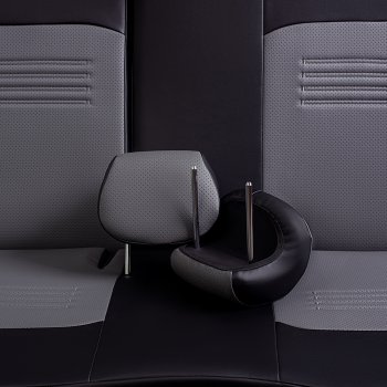 9 449 р. Чехлы для сидений Lord Autofashion Турин (экокожа, экокожа, 3X, спинка 60/40, 3 Г-образных подголовника) Chery Tiggo 2 (2017-2025) (Черный, вставка серая)  с доставкой в г. Керчь. Увеличить фотографию 6